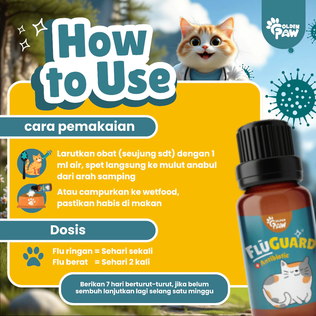 Cara melarutkan obat FLU-GUARD dengan air dan menyuntikkan ke mulut kucing
