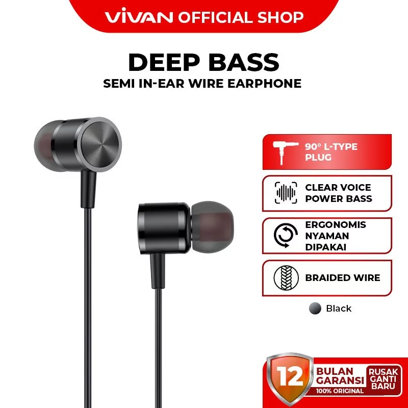 VIVAN Earphone Headset Deep Bass In Ear Metal Wired Stereo AUX 3.5 mm Q11S Garansi 12 Bulan