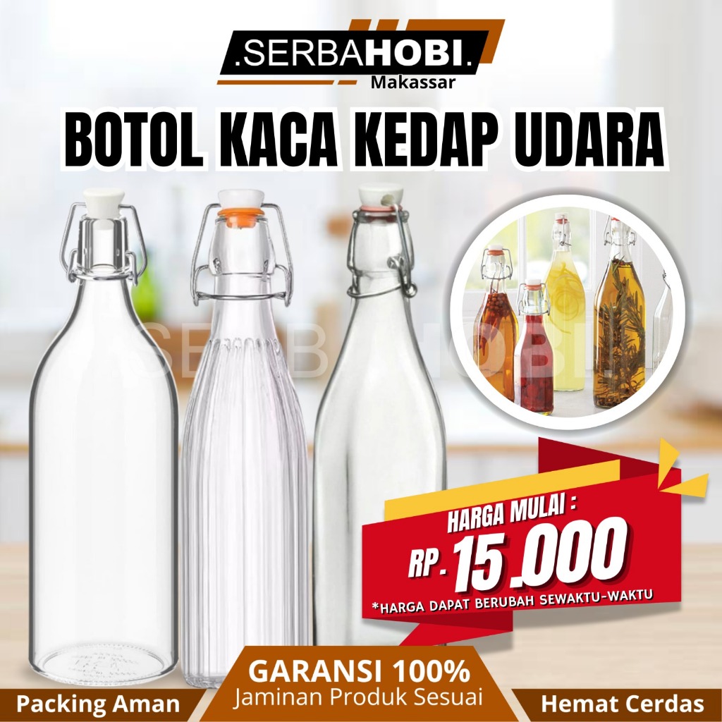 Jual Botol Kaca Bening Tebal Multifungsi Dengan Kuncian Penutup Model ...