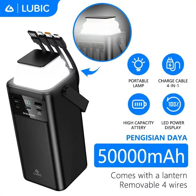 Lubic Powerbank 50000mAH Ultra Capacity 22.5W Fast Charging LED Camping Lights Bank Daya - Original