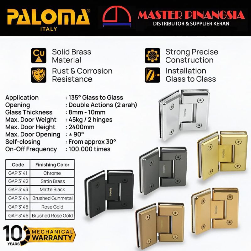 Jual PALOMA Engsel Shower Hinge Pintu Kaca Kamar Mandi Jepit Penjepit ...