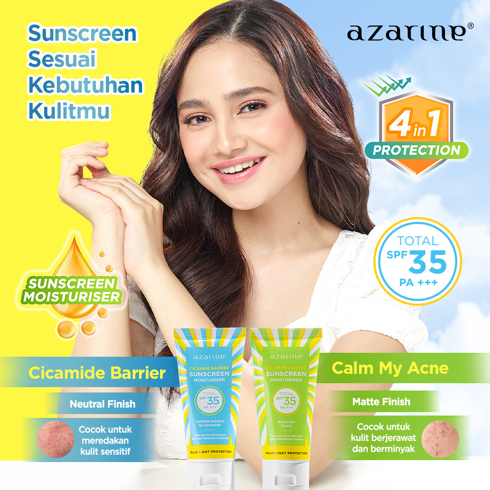 Jual BPOM AZARINE Sunscreen SPF35 PA+++ Cicamide Barrier Moisturizer ...