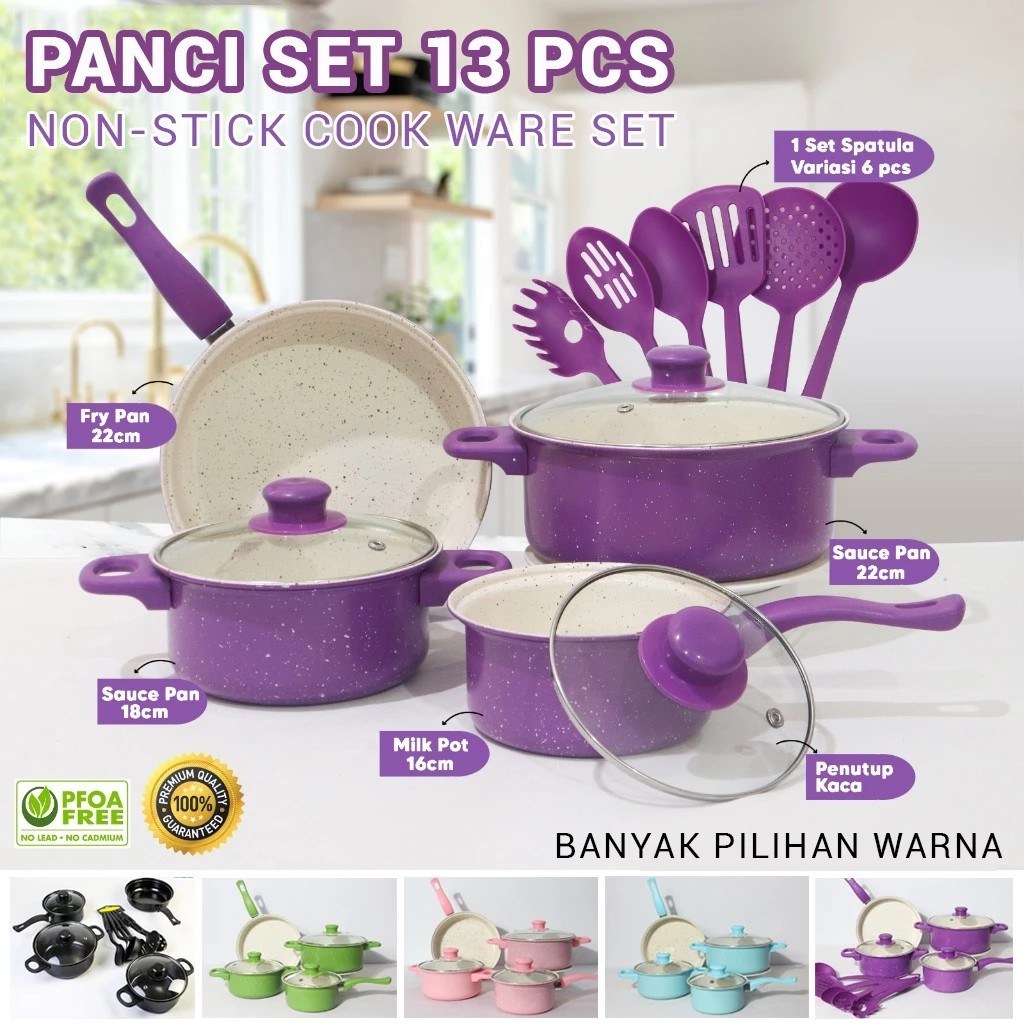 Jual PANCI COOKWARE SET MARBLE 13PCS panci set teflon marble panci set ...