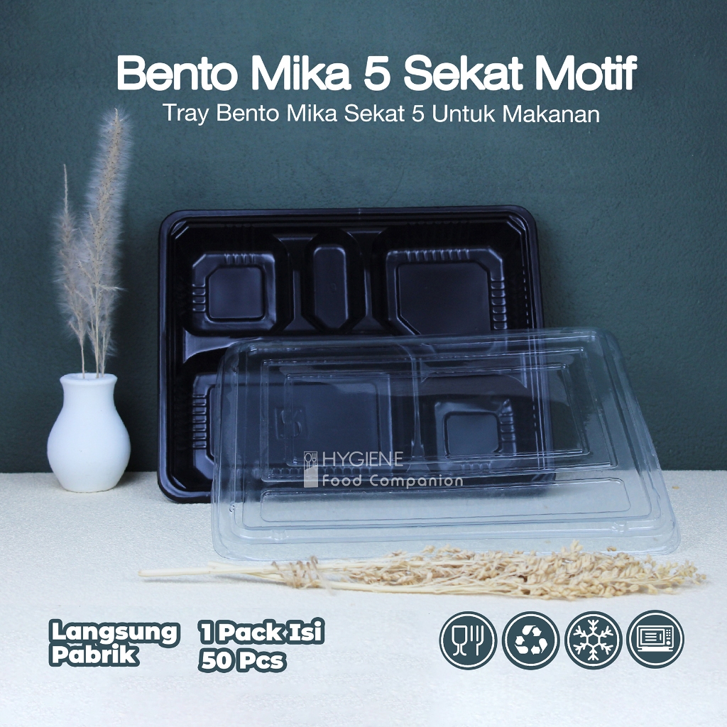 Jual Mika Bento Sekat 5 / Tray Bento Sekat 5 Tahan Panas + Tutup / Box ...