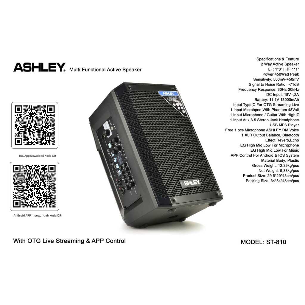 Jual Speaker Aktif Ashley ST810 Original 450 Watt ASHLEY ST 810 ...