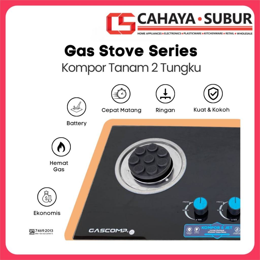 Jual GASCOMP Kompor Tanam Kaca 8 Jet 2 Tungku Hemat Gas Tempered Glass ...