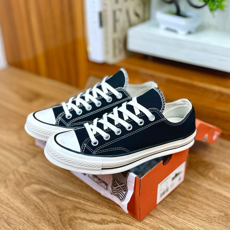 Sepatu Converse 70s Chuck Taylor Black White Low/Ox Premium BNIB Sneakers  Pria Wanita Convers Original 100% Sneaker Konvers Hitam Putih Sekolah