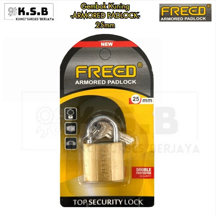 Jual Gembok Kuning Kecil / ARMORED PADLOCK Ukuran 25mm FREED Free 2 ...