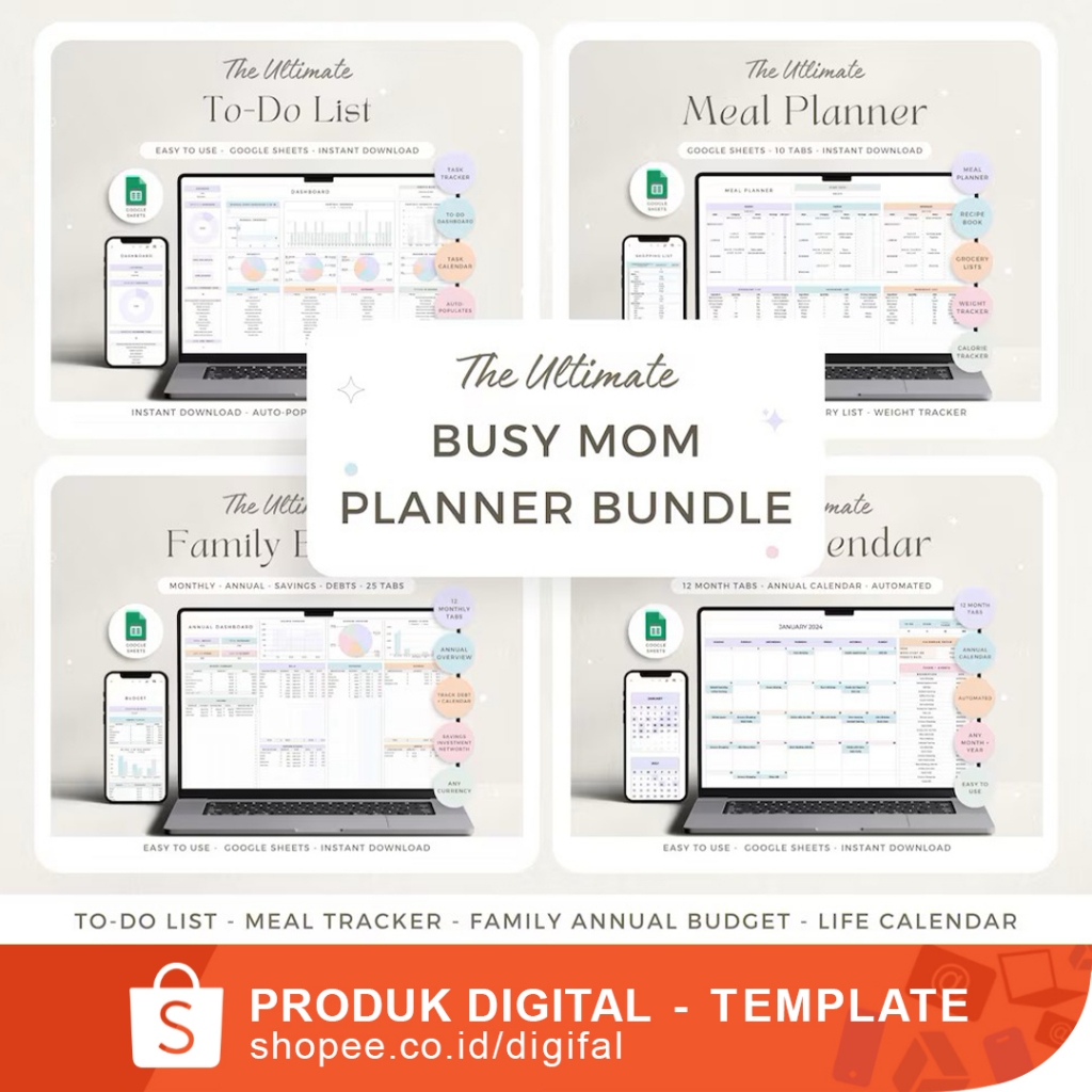 Jual BUSY MOM PLANNER BUNDLE 2025 Spreadsheet Life Planner ADHD Mom ...