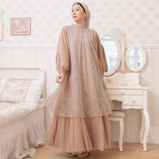 HijabChic Syahira Mocca Dress -  Gaun Brukat Tulle Kondangan Elegan Best Seller