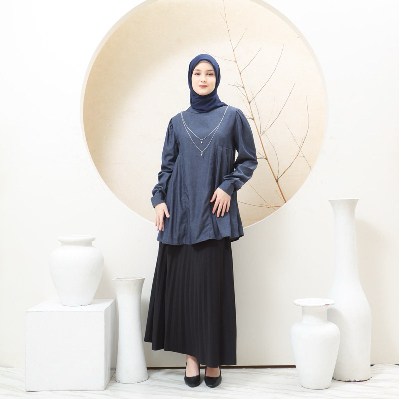 Jual Y O A Blouse ( dark denim ) Syalifa Hijab - Blouse - Atasan - TOP ...