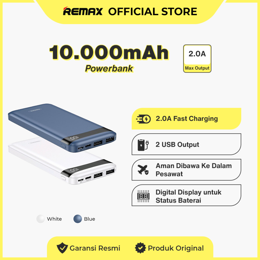 Jual Remax Powerbank 10000mAh 2,1Ampere Flight Friendly LED Display ...