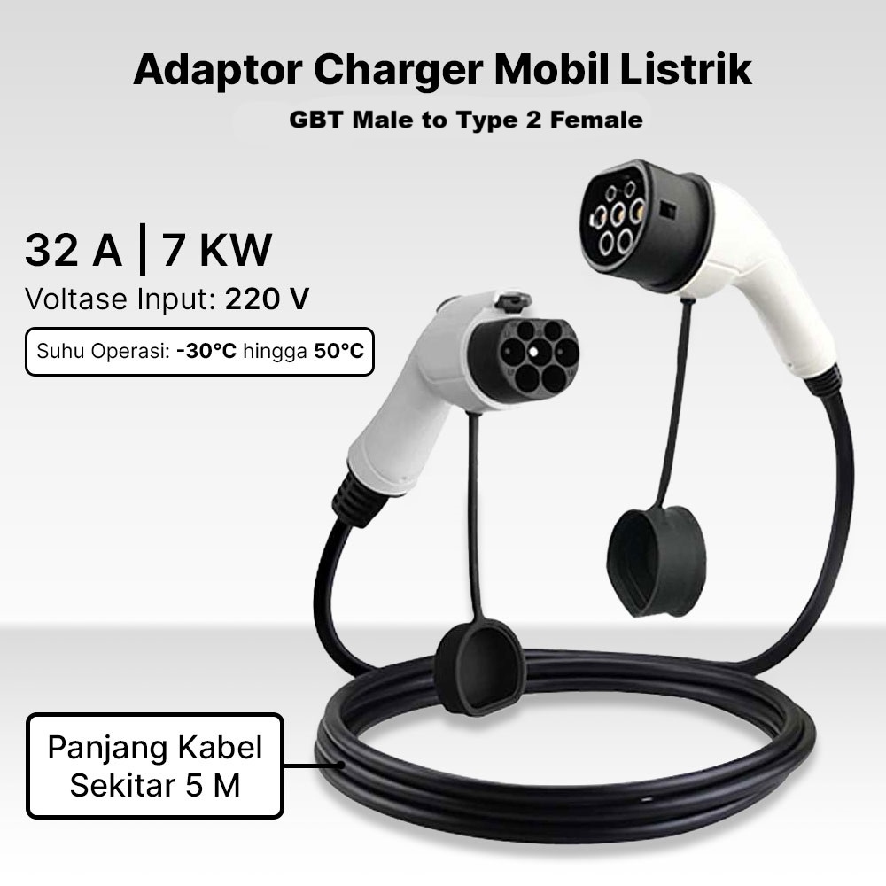 Jual ETRONIK Kabel Mobil Listrik GBT Male to Type 2 Female 5M 32A 7kW ...