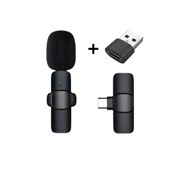 Microphone Nirkabel Mic Clip On Wireless Portabel Usb Type C Micro Lightning Ios Adapter