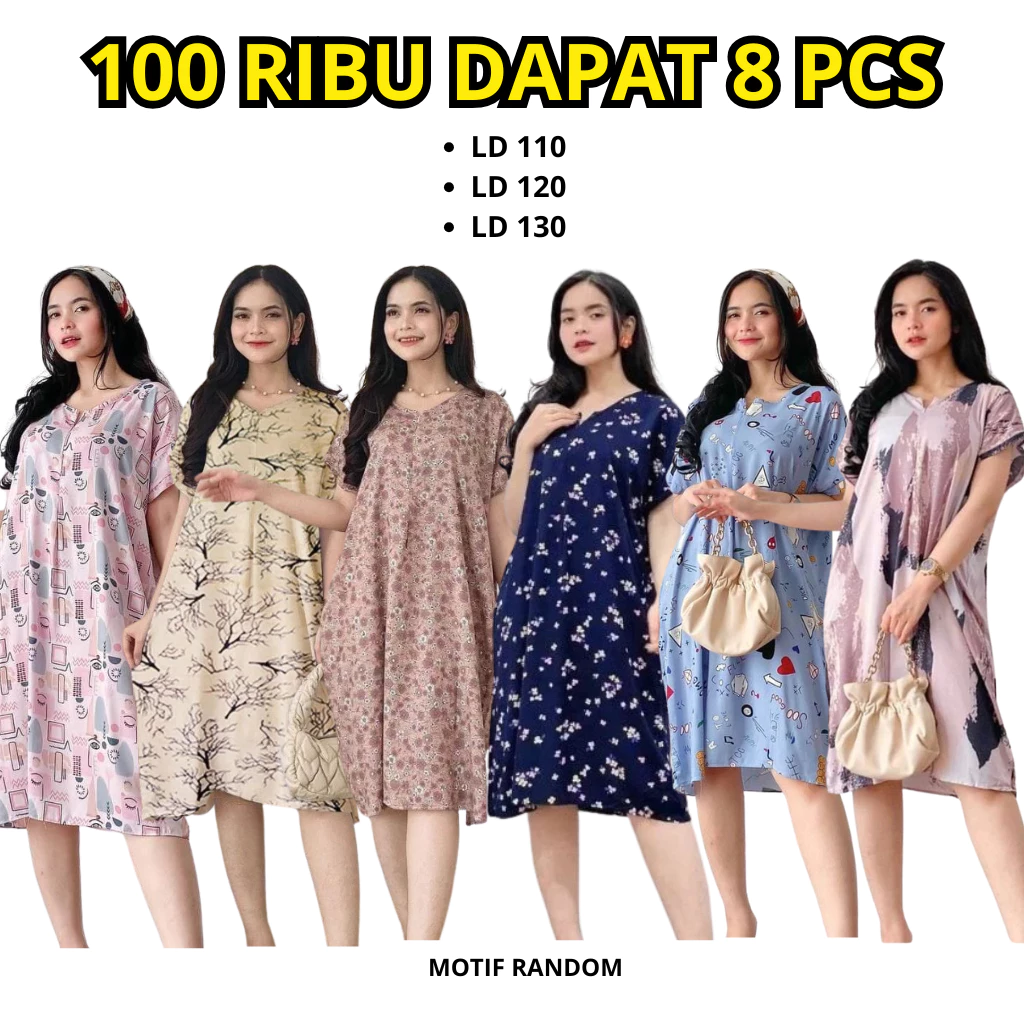 100 Ribu Dapat 8 Pcs Daster Kekinian Terbaru Wanita / Daster Midi Standar Jumbo Piyama Baju Tidur Wanita Bali / Daster Fuji Viral | AutoStock