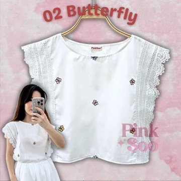 Baju Atasan Wanita Korean Style Renda Blouse Motif Bunga Bordir CARLA By Pinksoo