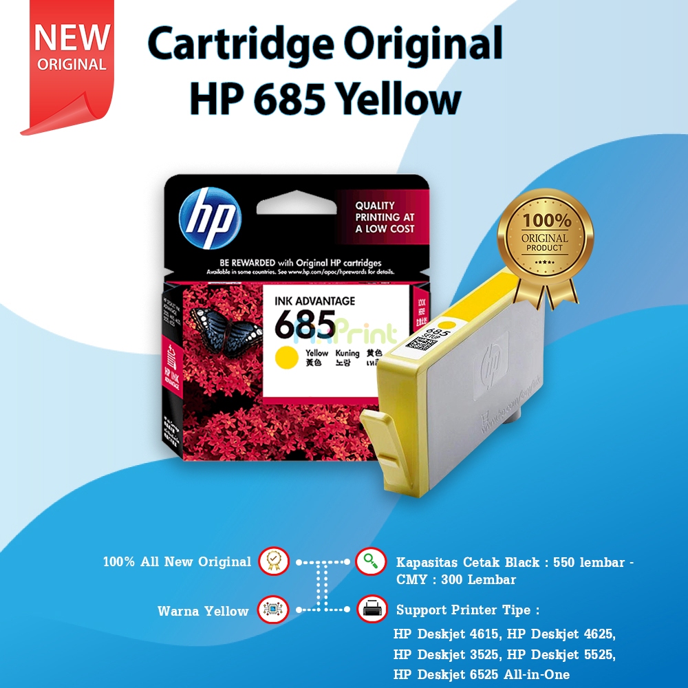 Jual Cartridge HP 685 Yellow Original Ink Catridge Tinta Kuning Printer ...