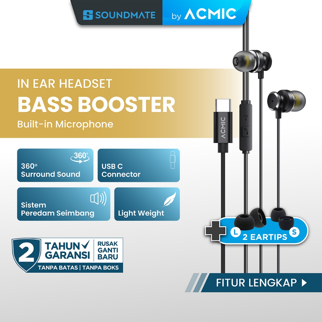 Jual ACMIC BASIC In-Ear Headset Type C Earphone Earbuds Stereo with Mic ...
