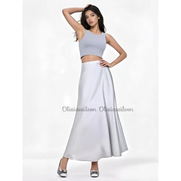 Rok Satin 90CM Satin Long Skirt Rok Satin Panjang S Sampai 3XL