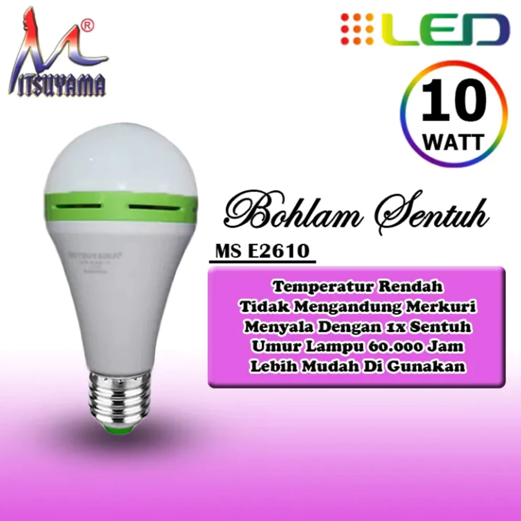 Lampu Emergency 10 Watt Mitsuyama MS-E2610 Bohlam Bulat Sentuh Cahaya Putih Terang | AutoStock