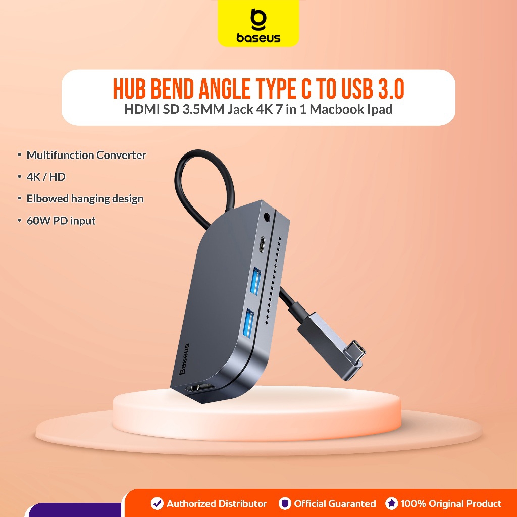 Jual BASEUS ORIGINAL Hub Bend Angle Type C to USB 3.0 HDMI SD 3.5MM ...