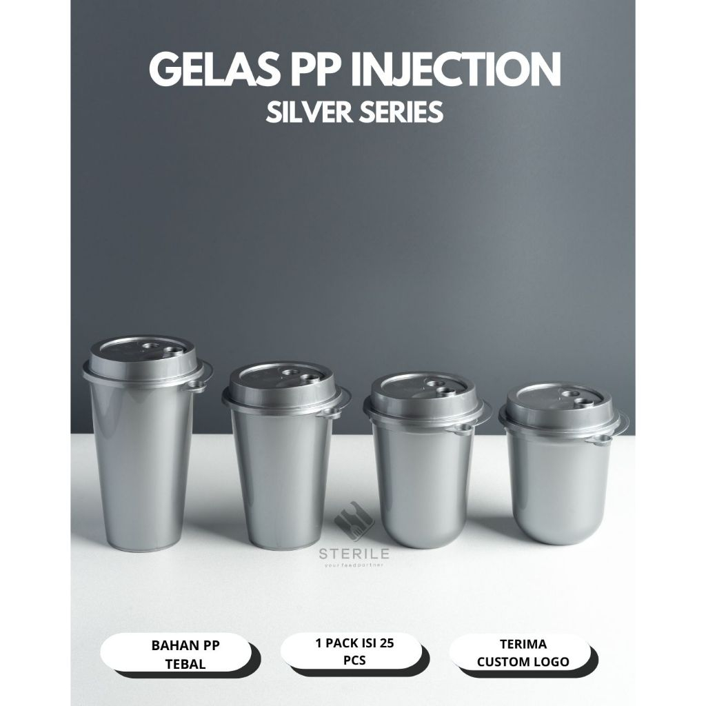 Jual GELAS PP INJECTION THINWALL 12 / 14 / 16 WARNA SILVER + LID OVAL ...