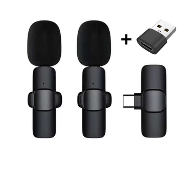 Microphone Nirkabel Mic Clip On Wireless Portabel Usb Type C Micro Lightning Ios Adapter