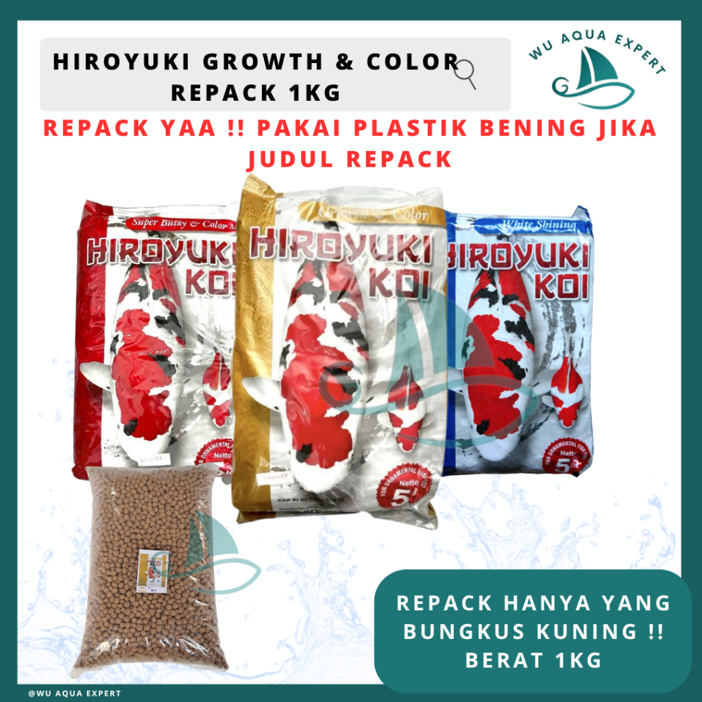 Jual Repack 1 Kg HIROYUKI KOI GROWTH, BULKY & COLOR, WHITE SHINNING S ...