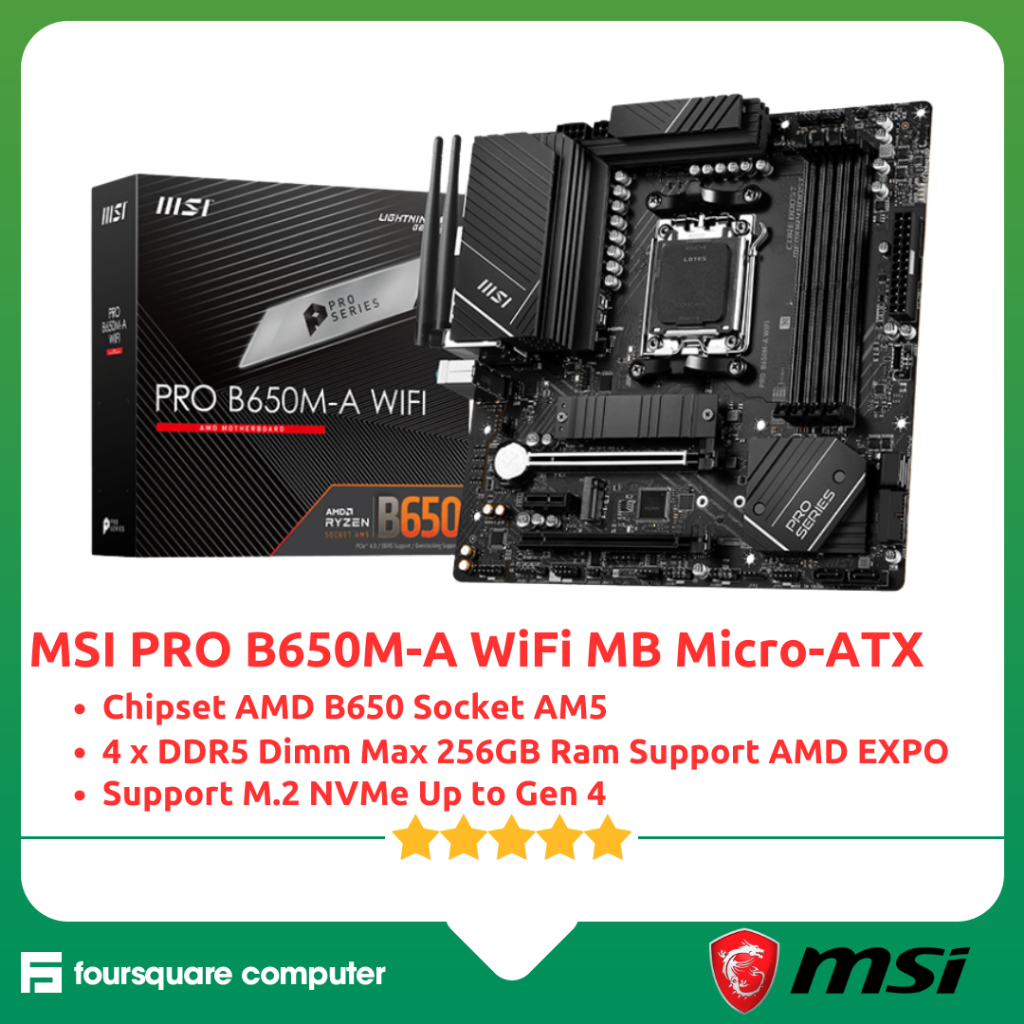 MSI Pro B650M-A WiFi Motherboard AMD Ryzen Socket AM5 Micro-ATX