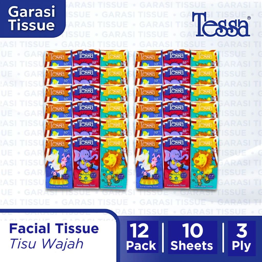 12 Pack x 6 Pcs x 10 Sheets x 3 Lapis  Tissue Facial Hanky Non Parfum Tessa  TPC-25MU