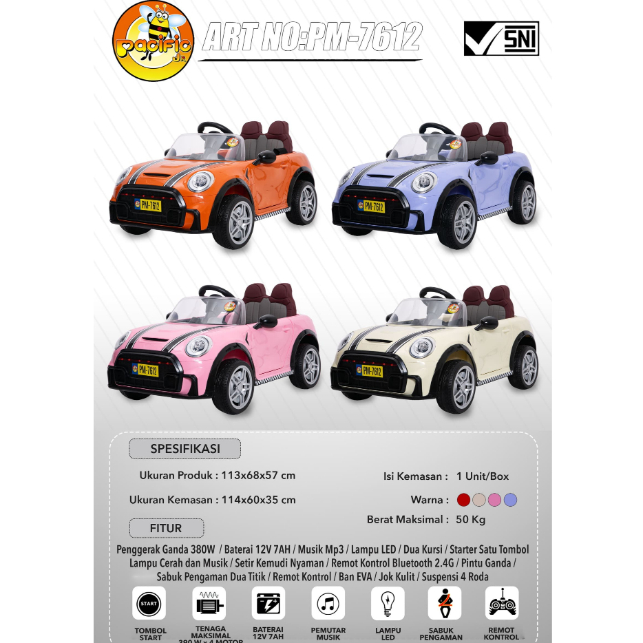 Jual Mainan Mobil Aki Anak Mini Cooper Style PM 7612+ Ban EVA Pacific ...