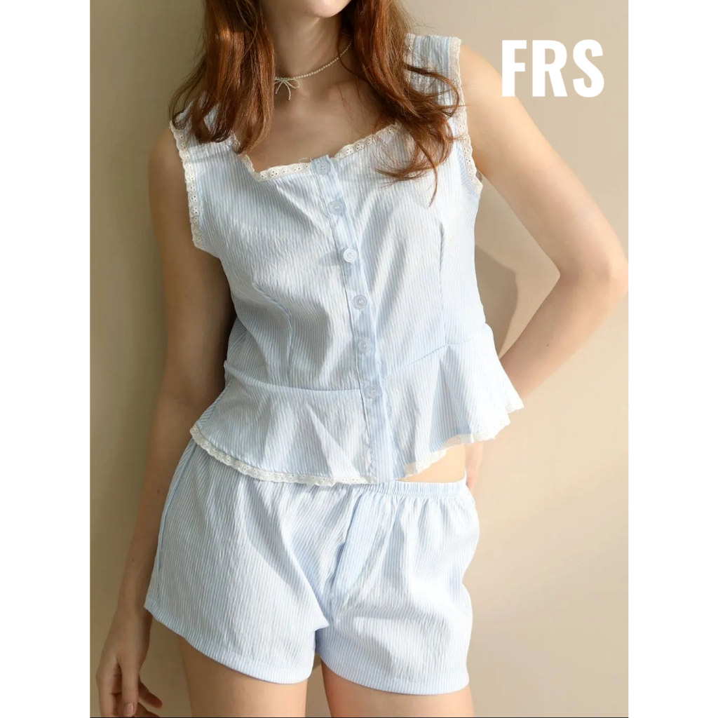 Jual Pakaian Dalam Wanita Striped Vest Dengan Rumbai Leher | Pajamas ...