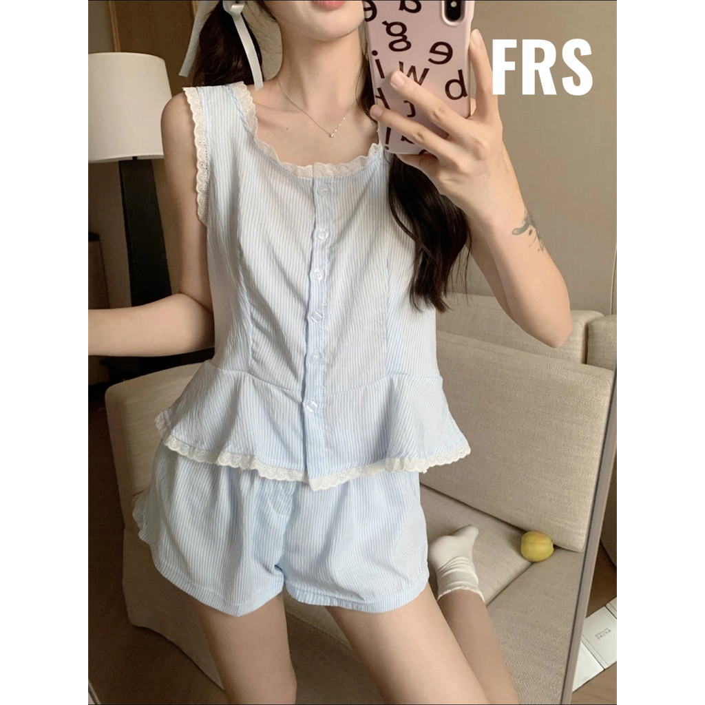 Jual Pakaian Dalam Wanita Striped Vest Dengan Rumbai Leher | Pajamas ...