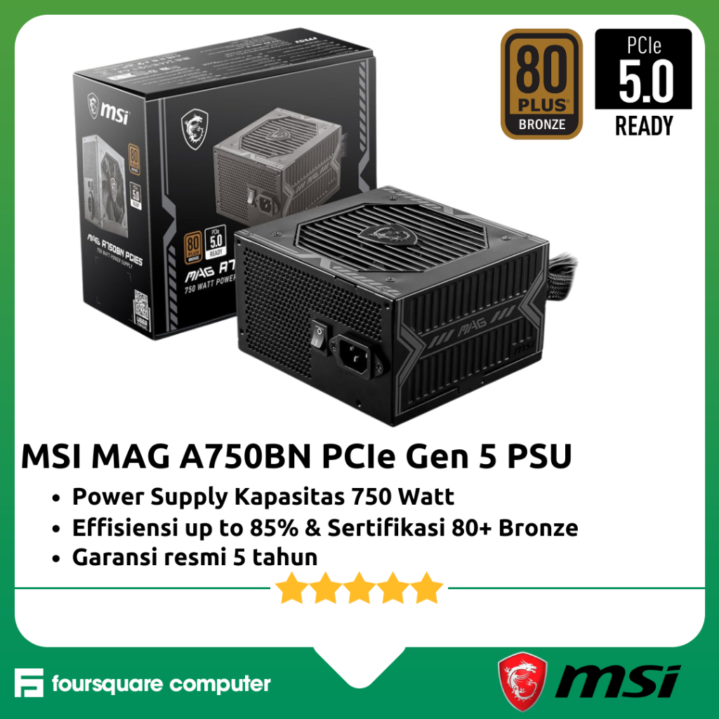 Jual MSI MAG A750BN PCIe 5.0 PSU 750 Watt 80+ Bronze | Power Supply PSU ...