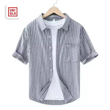 Kemeja Pria Motif Garis Lengan Pendek Slim Fit Casual Korean Style Adem Stylish Katun Premium
