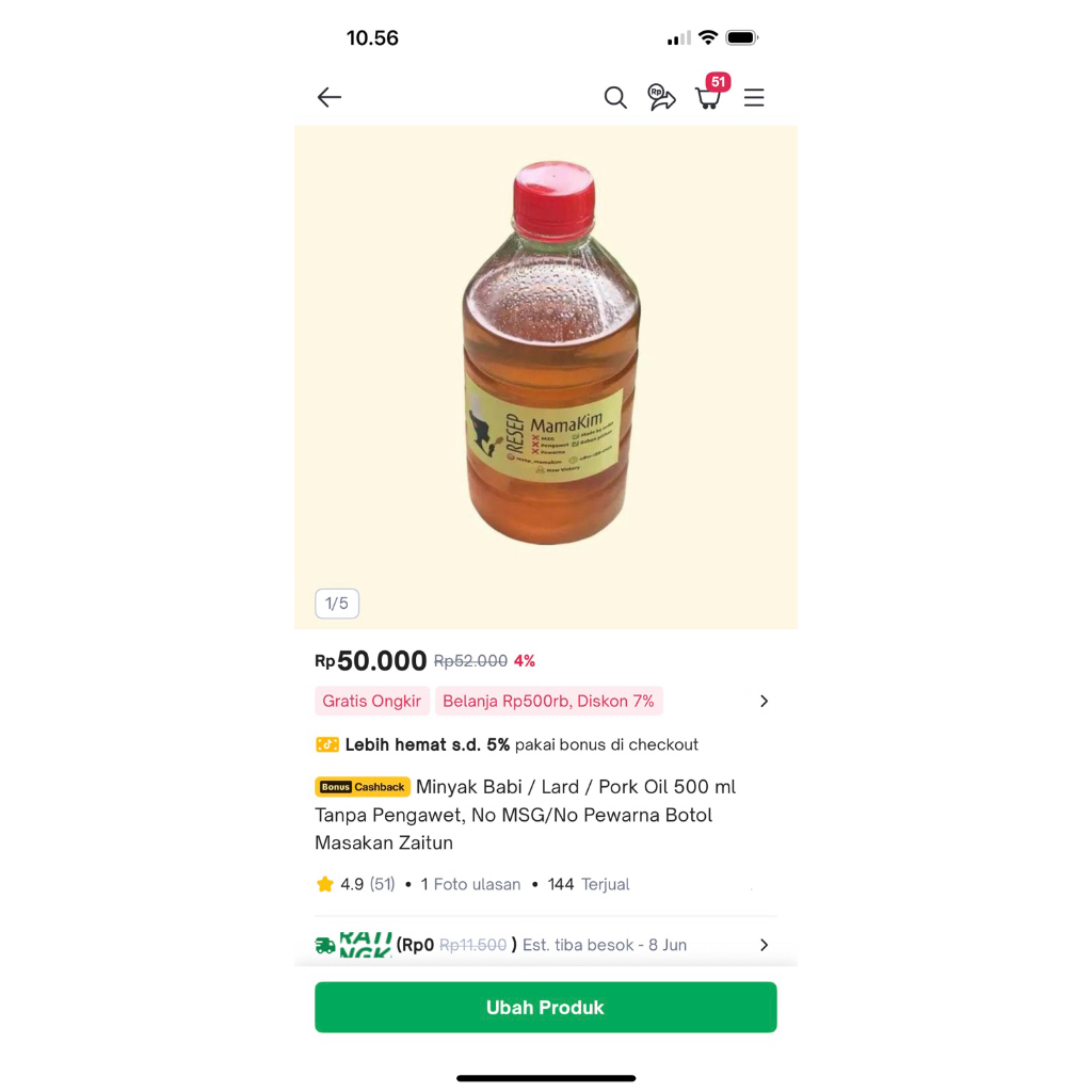 Jual Minyak Babi / Lard / Pork Oil 500 ml Tanpa Pengawet, No MSG/No ...
