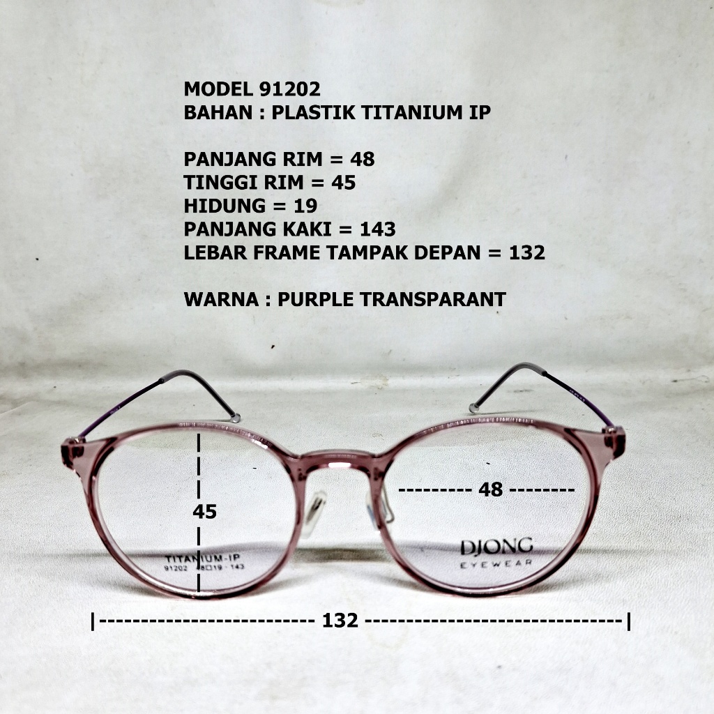 Jual FRAME KACAMATA 91202 PLASTIK TITANIUM IP TRANSPARAN BULAT MUKA ...