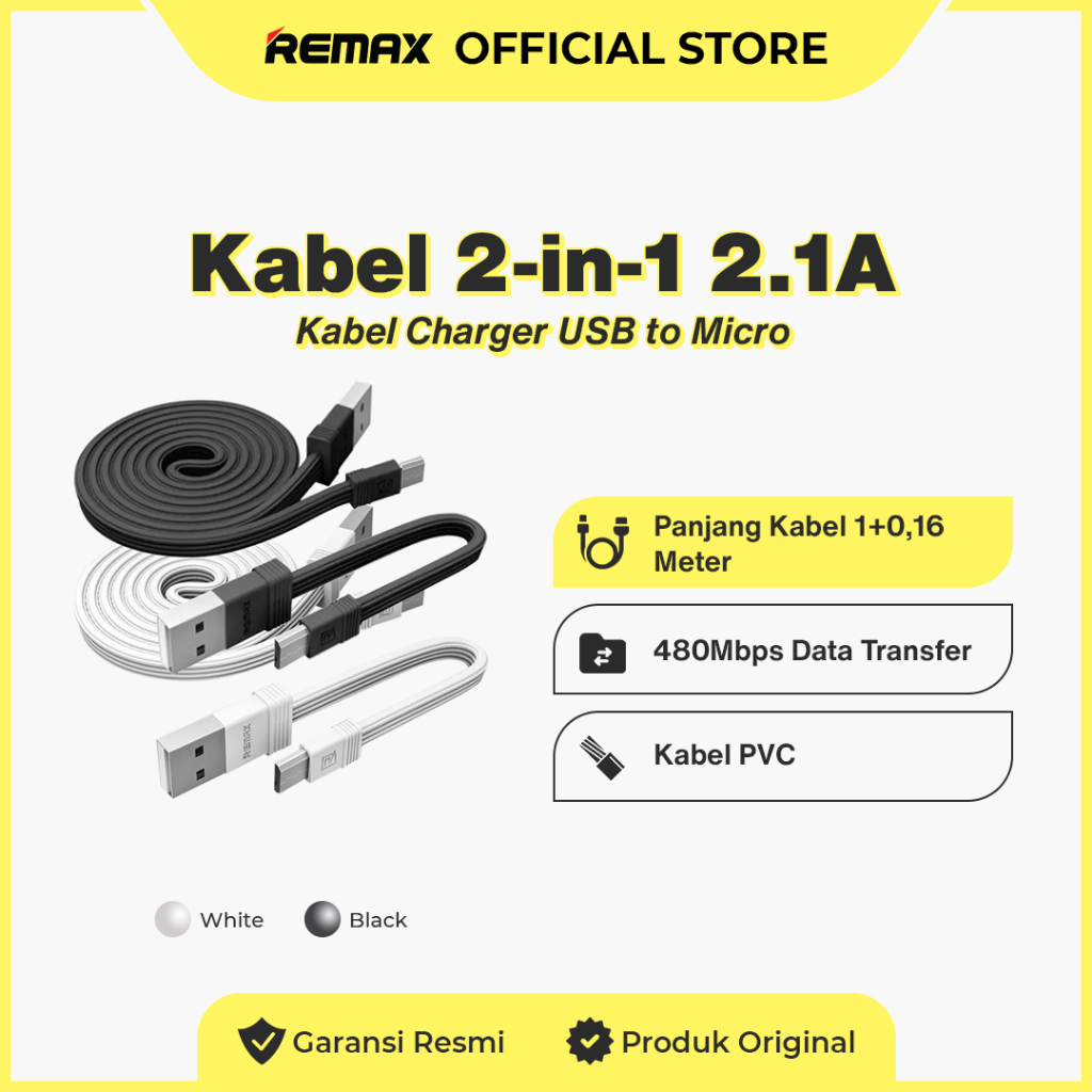 Jual Remax Tengy Series Cable Charging 2in1(1M+0.16M) PVC Material For ...