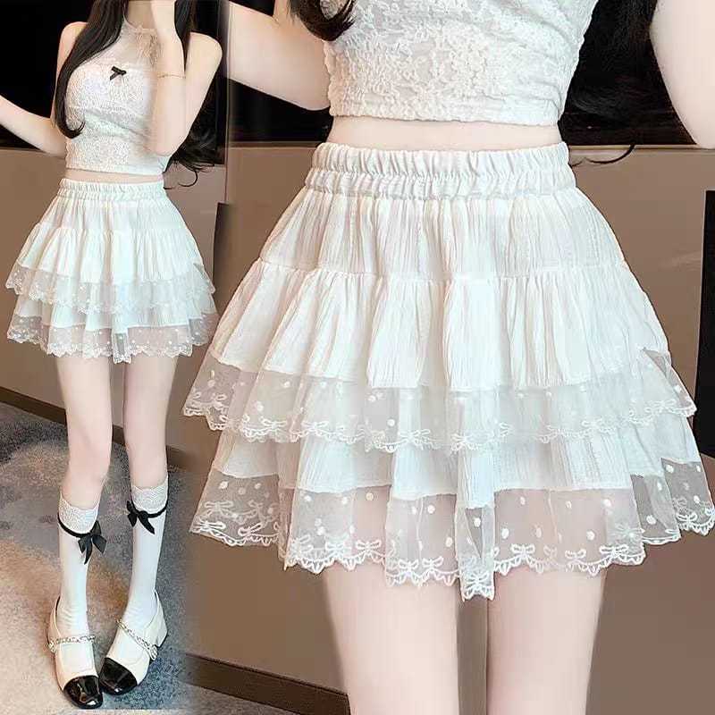 Jual Mini A-Line Skirt Korean Style / Rok Kue Berlapis Renda High Waist ...