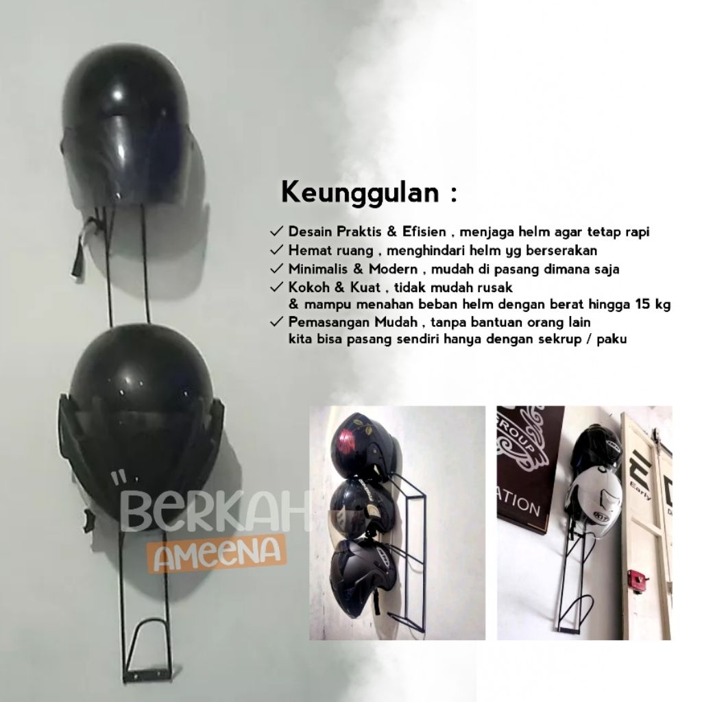 Jual RAK / GANTUNGAN HELM TEMPEL NEMPEL DI DINDING ( 3 4 5 susun ) KUAT ...
