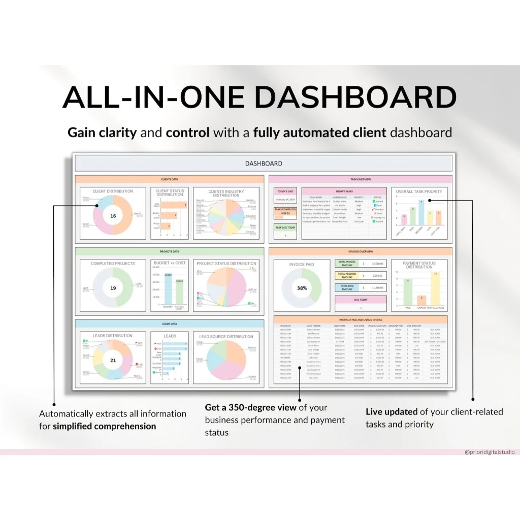 Jual Client Tracker Spreadsheet for Small Business w/ Task Tracker ...