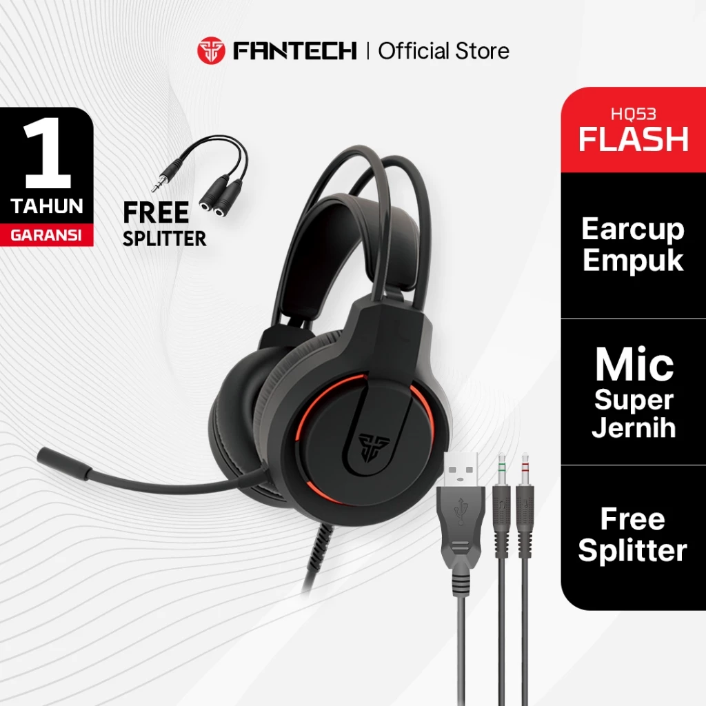 Fantech FLASH HQ53 Headset Gaming PC Kabel TERLARIS Super Bass Headphone 3.5mm jack gratis ongkir