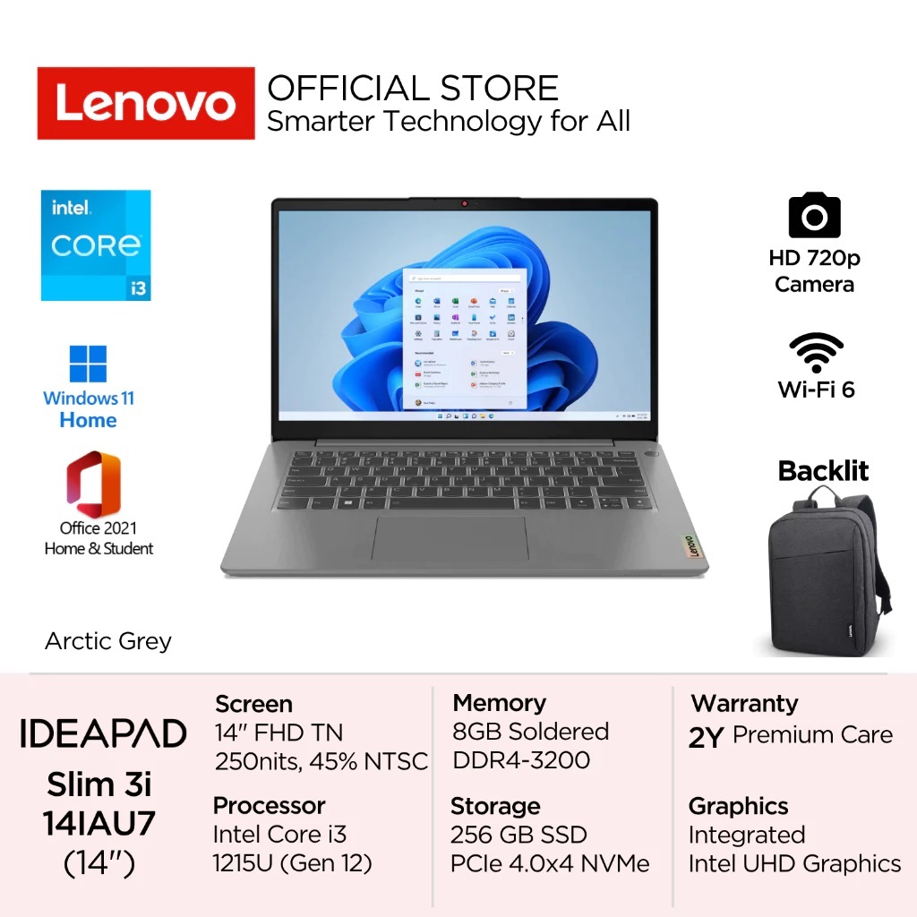 Intel Core I3 Laptop Lenovo 6gb Ram 1tb Lenovo IdeaPad 14IAU7 Intel Core I3  1215U 8GB 512GB W11+OHS 14