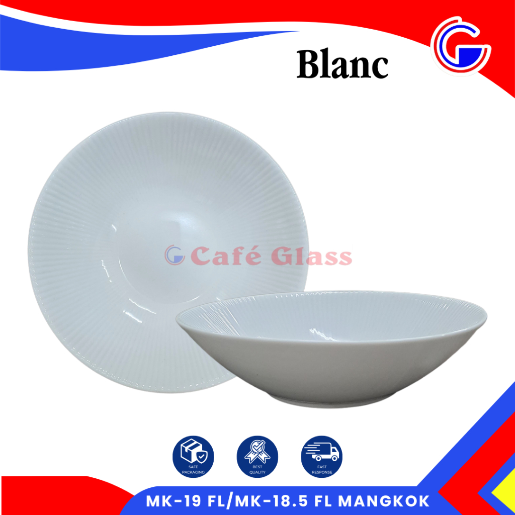 Mangkok Keramik Putih Garis Ramekin / Mangkuk Saji Ceper 19Cm Premium / Hotel Cafe Resto (Mk-19 Fl)