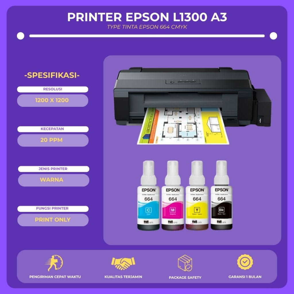 Jual Printer Epson L1300 A3 tinta baru 100% siap pakai | Shopee Indonesia