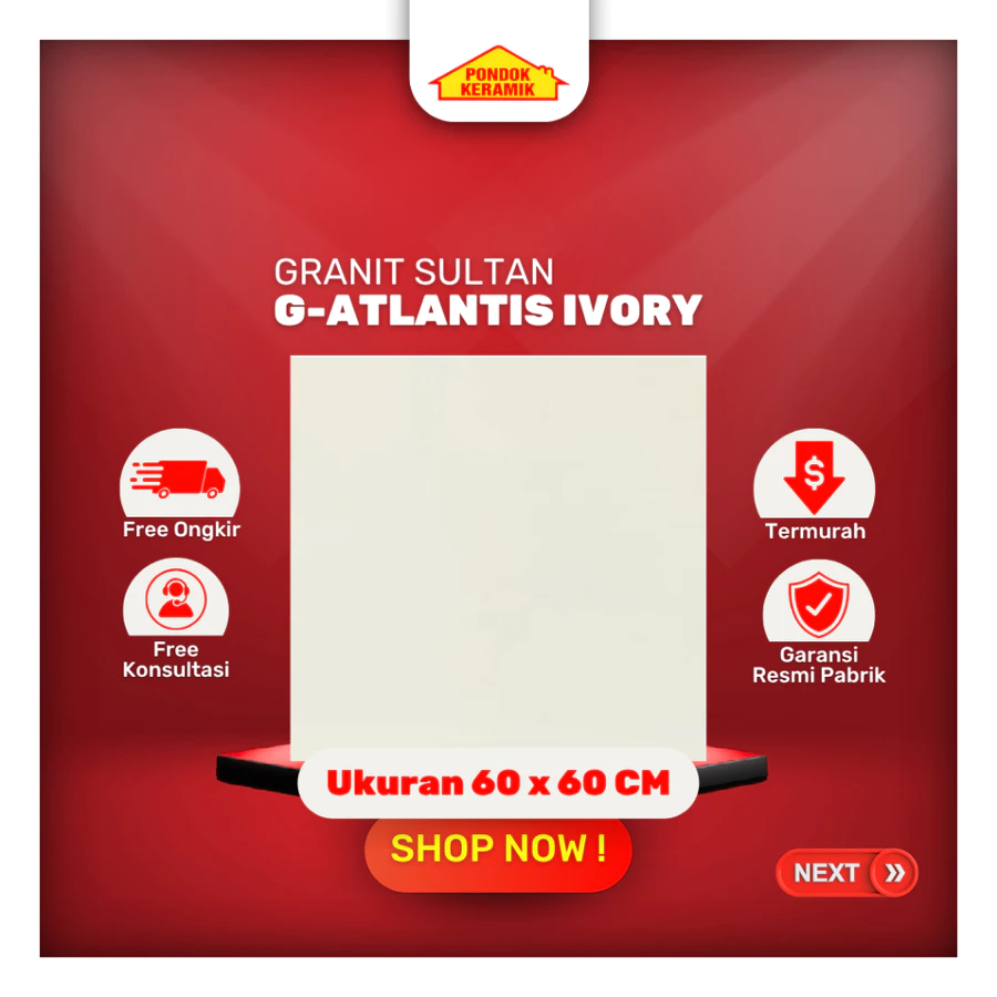 Granit Lantai Sultan 60x60 Atlantis Ivory Glossy Polos