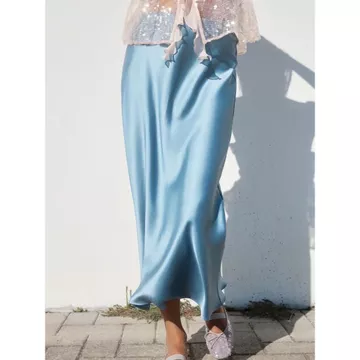 Rok Satin Silk Mermaid A Line Maxi Premium Anggun Flowy Look Korean Elegan Warna Ivory Champagne