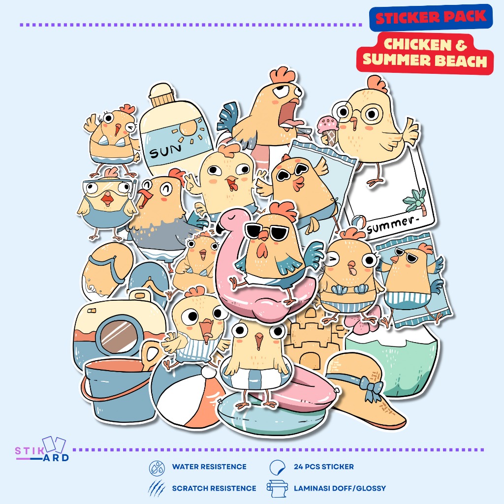 Jual Stiker Ayam Tema Pantai Lucu | Sticker Pack Laptop Tumbler Helm ...