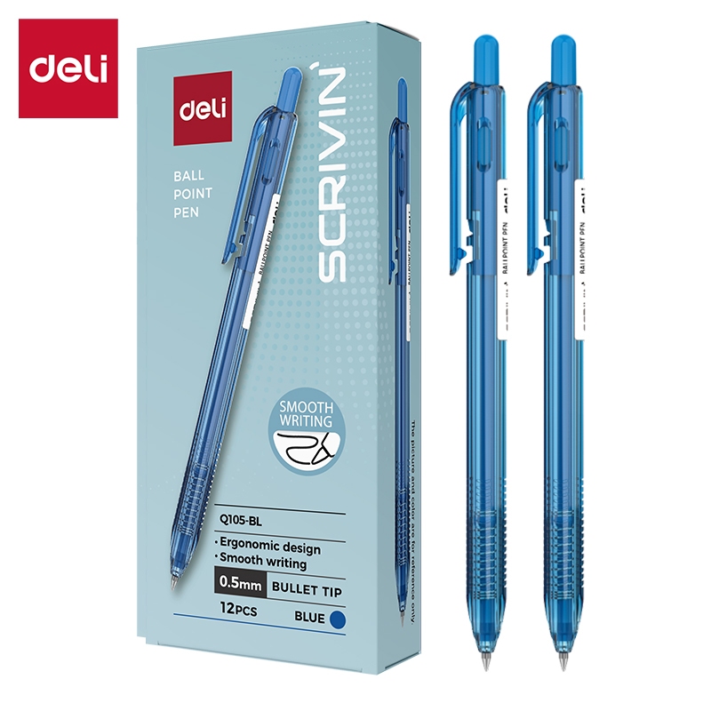 Deli Ballpoint Pen / Pulpen Bolpoin dengan Clip 0.5 mm Pena Retractable Penulisan Halus EQ105 1pcs (8)