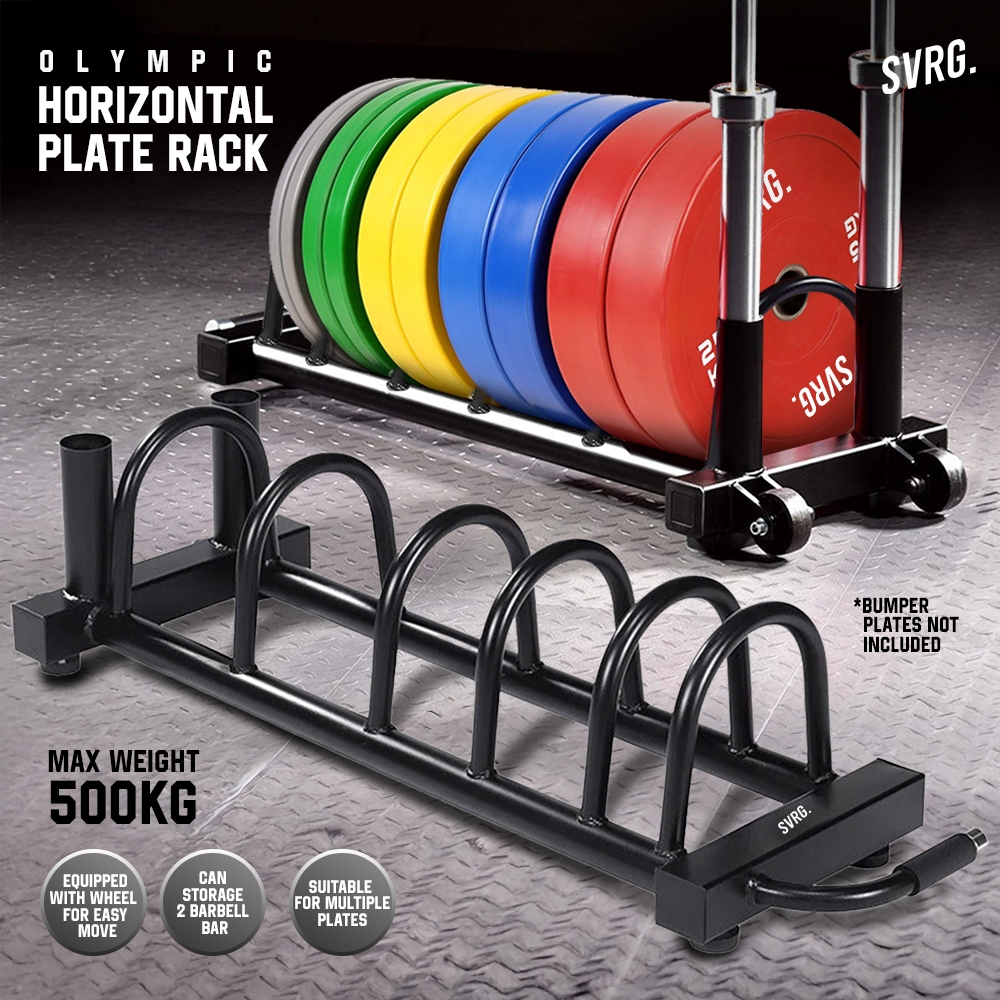 Jual SVRG Horizontal Bumper Plate Rack + Barbell Holder – Plate Storage ...
